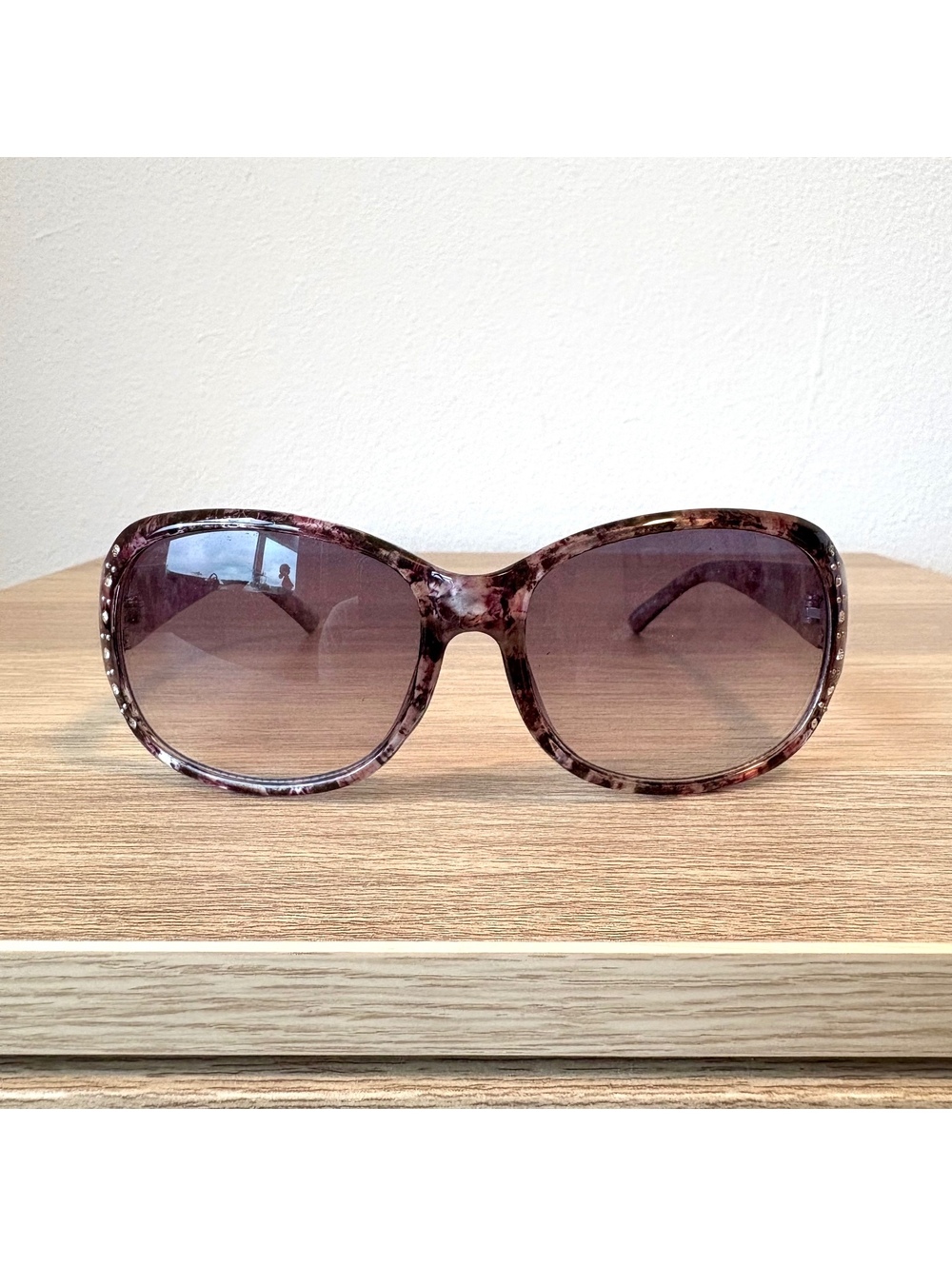 Women’s Purple Marble Rhinestone Oversized Sunglasses Gradient Lenses Glam